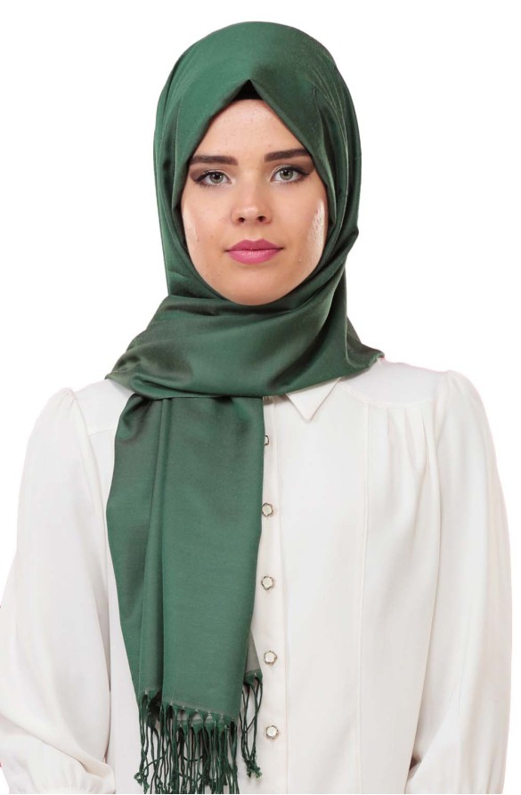 Cachmira Düz Viskon Koyu Yeşil Şal